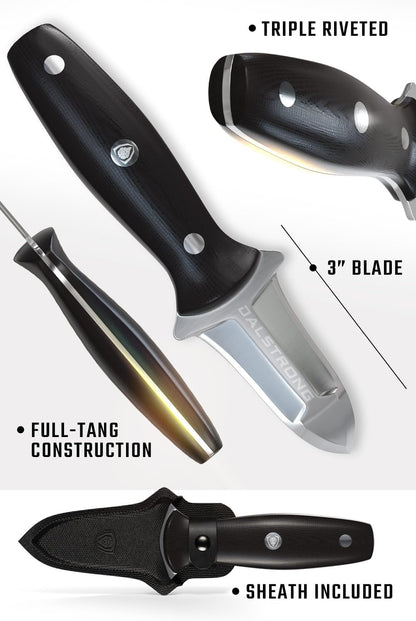 Clam Oyster Knife- 3” Shellfish & Oyster Shucker Clamp Knife - Gladiator Series Elite - Forged HC German Steel - Crab Eating Utensils- G10 Handle - W/Sheath- NSF Certified