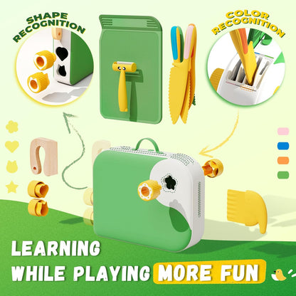 Montessori Kitchen Tools for Toddlers,Kids Knife for Real Cooking,Toddlers Knife Set with Storage Box Kids Safe Knives Children Cutting Set for Girl Boy,Montessori Toys for Kitchen Set -Green