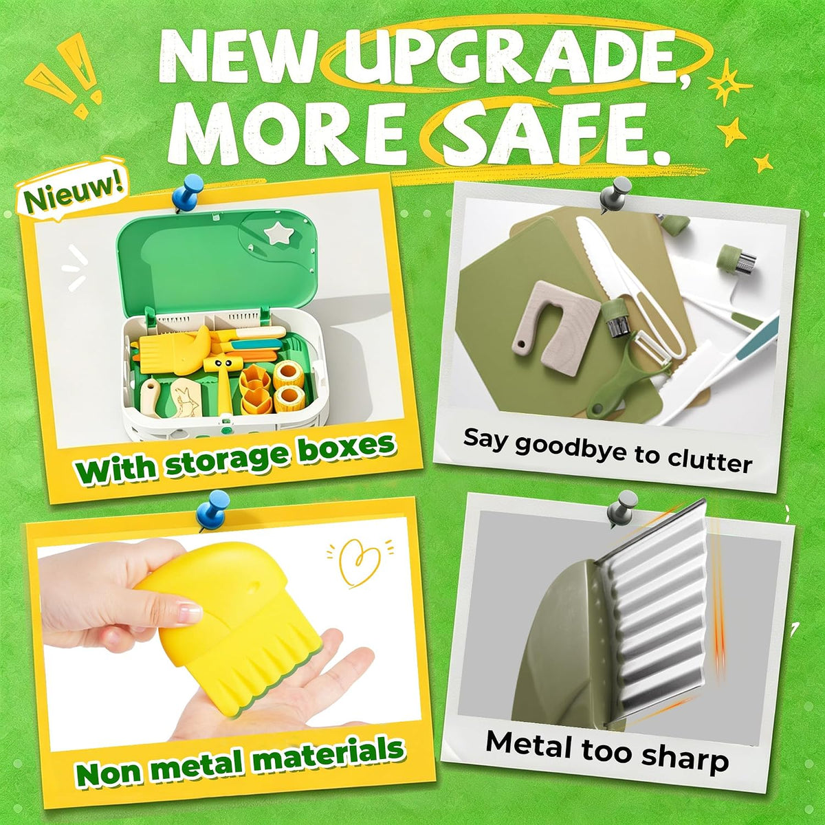 Montessori Kitchen Tools for Toddlers,Kids Knife for Real Cooking,Toddlers Knife Set with Storage Box Kids Safe Knives Children Cutting Set for Girl Boy,Montessori Toys for Kitchen Set -Green