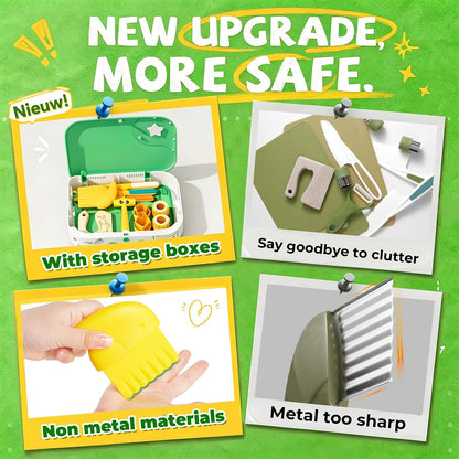 Montessori Kitchen Tools for Toddlers,Kids Knife for Real Cooking,Toddlers Knife Set with Storage Box Kids Safe Knives Children Cutting Set for Girl Boy,Montessori Toys for Kitchen Set -Green