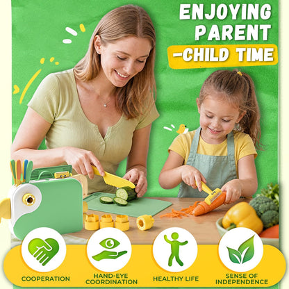 Montessori Kitchen Tools for Toddlers,Kids Knife for Real Cooking,Toddlers Knife Set with Storage Box Kids Safe Knives Children Cutting Set for Girl Boy,Montessori Toys for Kitchen Set -Green
