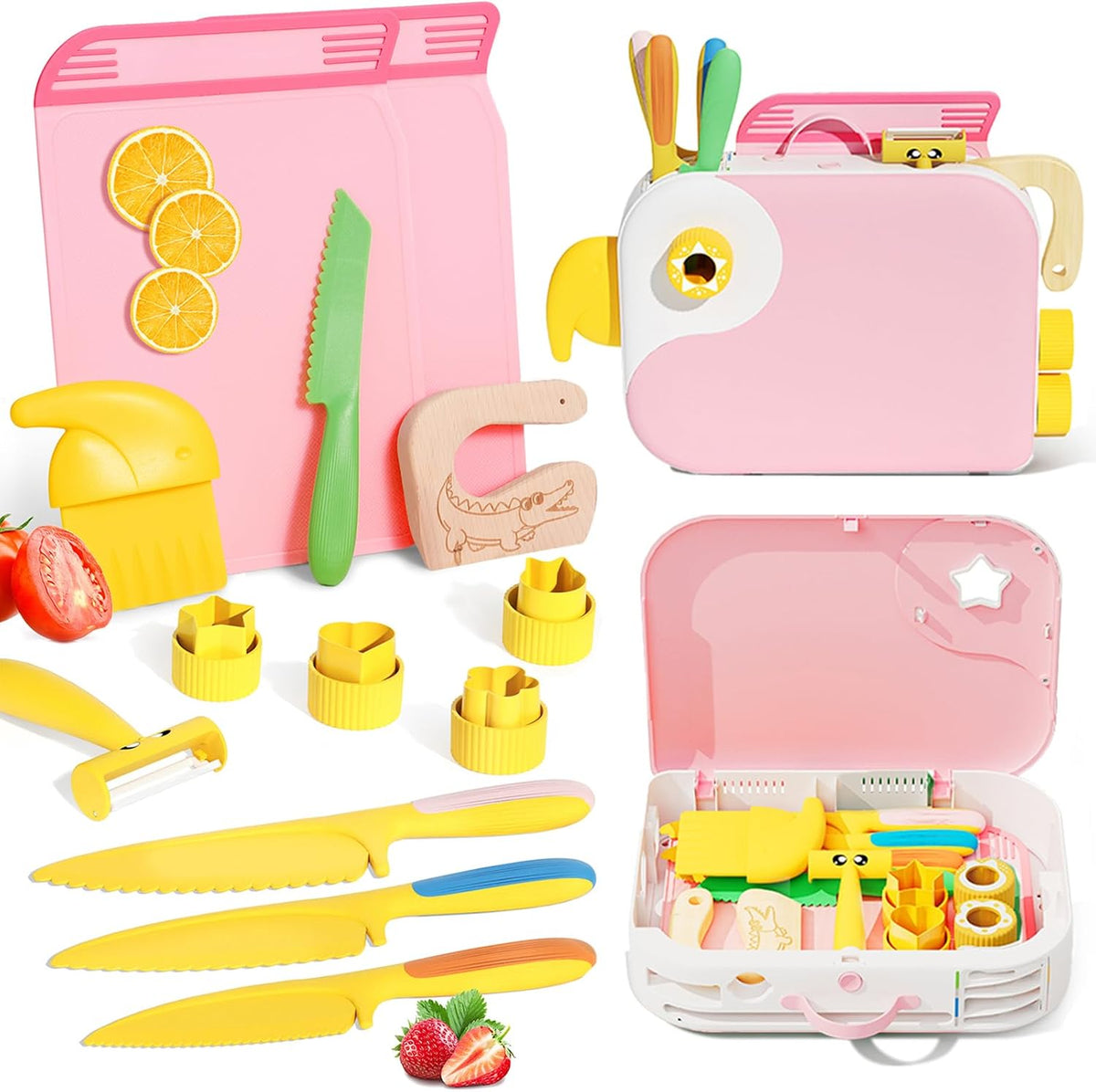 Montessori Kitchen Tools for Toddlers,Kids Knife for Real Cooking,Toddlers Knife Set with Storage Box Kids Safe Knives Children Cutting Set for Girl Boy,Montessori Toys for Kitchen Set -Green