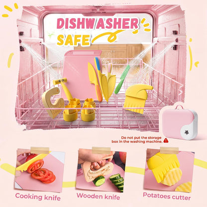Montessori Kitchen Tools for Toddlers,Kids Knife for Real Cooking,Toddlers Knife Set with Storage Box Kids Safe Knives Children Cutting Set for Girl Boy,Montessori Toys for Kitchen Set -Green