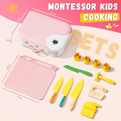 Montessori Kitchen Tools for Toddlers,Kids Knife for Real Cooking,Toddlers Knife Set with Storage Box Kids Safe Knives Children Cutting Set for Girl Boy,Montessori Toys for Kitchen Set -Green