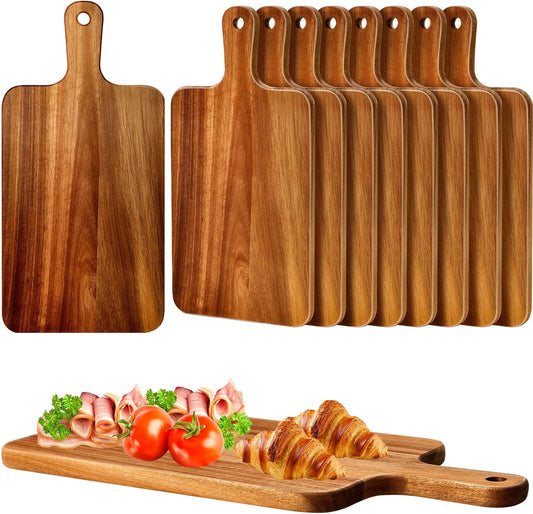 10 Pcs Wood Cutting Board with Handle 15.7 x 7.8 Inch Acacia Wooden Serving Kitchen Chopping Boards for Pizza, Bread, Cheese, Charcuterie, Fruit, Vegetables(Acacia)