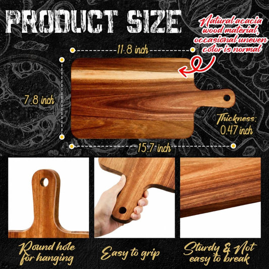 10 Pcs Wood Cutting Board with Handle 15.7 x 7.8 Inch Acacia Wooden Serving Kitchen Chopping Boards for Pizza, Bread, Cheese, Charcuterie, Fruit, Vegetables(Acacia)