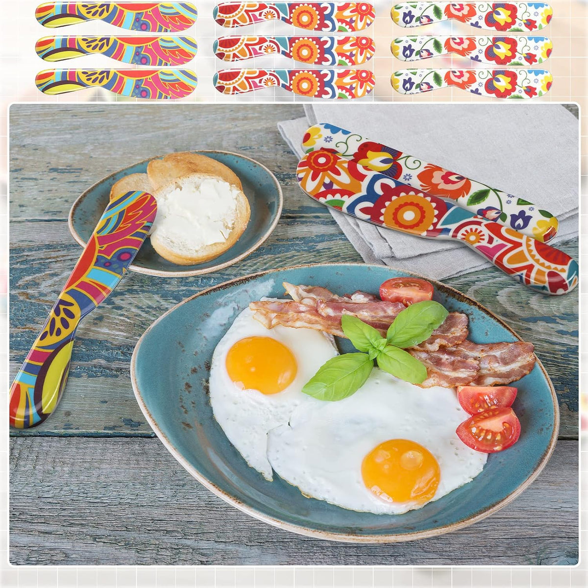 6 Pieces Butter Spreader 6 Inch Plastic Butter Knife Colorful Cheese Knife Spreader Summer Kitchen Gifts for Cream Cheese, Sandwich, Jam, Jelly(Floral Style)