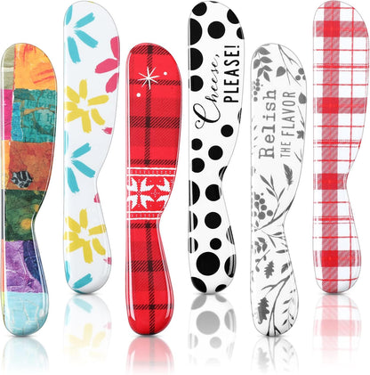 6 Pieces Butter Spreader 6 Inch Plastic Butter Knife Colorful Cheese Knife Spreader Summer Kitchen Gifts for Cream Cheese, Sandwich, Jam, Jelly(Floral Style)