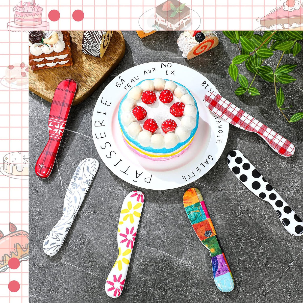 6 Pieces Butter Spreader 6 Inch Plastic Butter Knife Colorful Cheese Knife Spreader Summer Kitchen Gifts for Cream Cheese, Sandwich, Jam, Jelly(Floral Style)