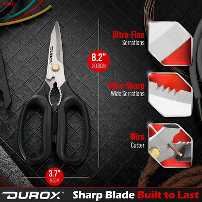 Heavy Duty Scissors, Multipurpose Utility Scissors. Built to Cut Leather, Cardboard, Carpet, Plastic and Rope. All Purpose Heavy Duty Kitchen Scissors to Cut Meat, Poultry and Chicken Bones