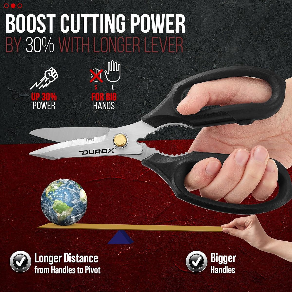 Heavy Duty Scissors, Multipurpose Utility Scissors. Built to Cut Leather, Cardboard, Carpet, Plastic and Rope. All Purpose Heavy Duty Kitchen Scissors to Cut Meat, Poultry and Chicken Bones