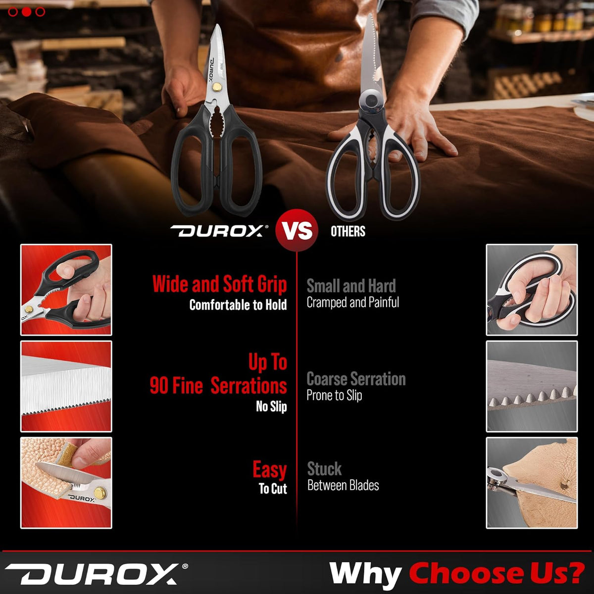 Heavy Duty Scissors, Multipurpose Utility Scissors. Built to Cut Leather, Cardboard, Carpet, Plastic and Rope. All Purpose Heavy Duty Kitchen Scissors to Cut Meat, Poultry and Chicken Bones