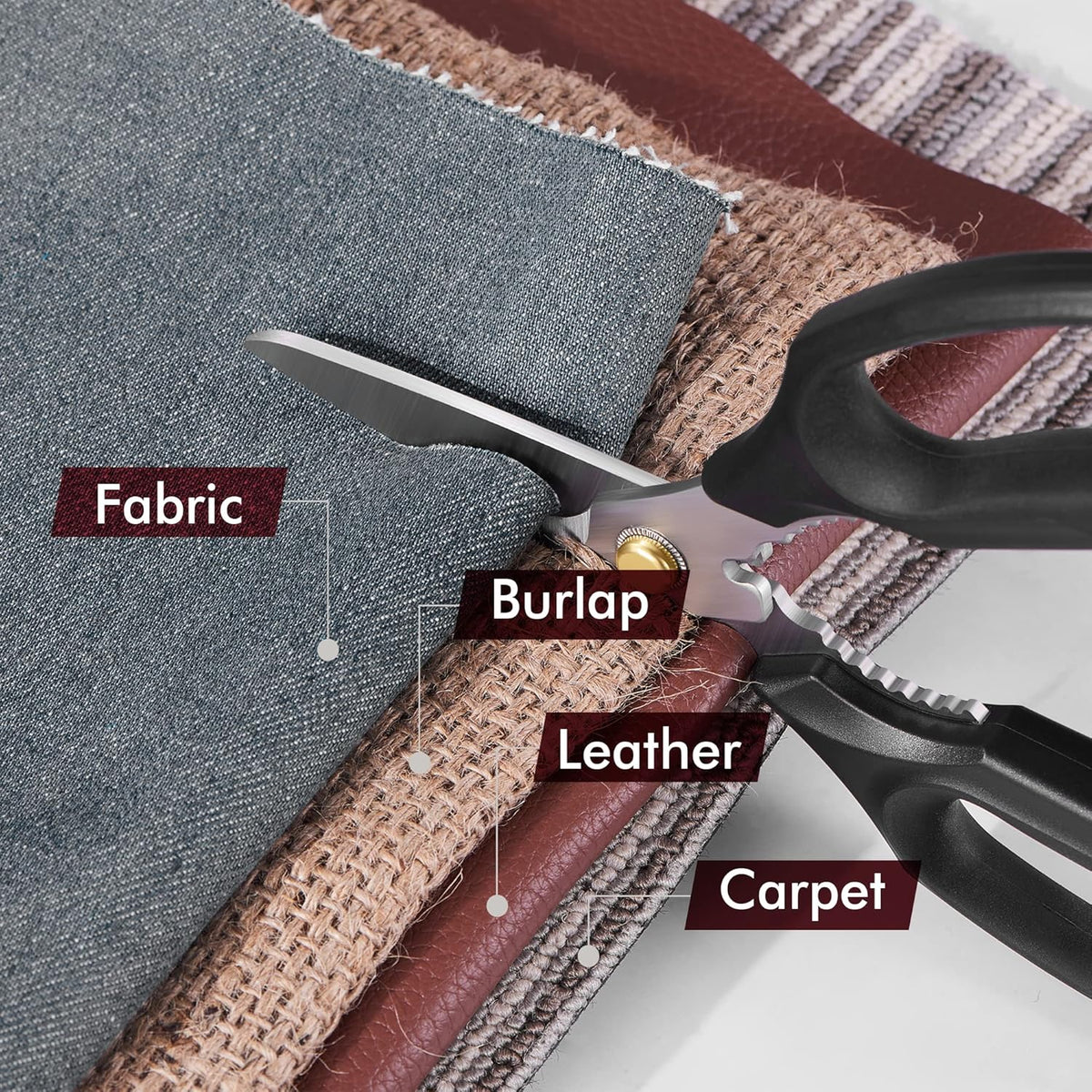 Heavy Duty Scissors, Multipurpose Utility Scissors. Built to Cut Leather, Cardboard, Carpet, Plastic and Rope. All Purpose Heavy Duty Kitchen Scissors to Cut Meat, Poultry and Chicken Bones