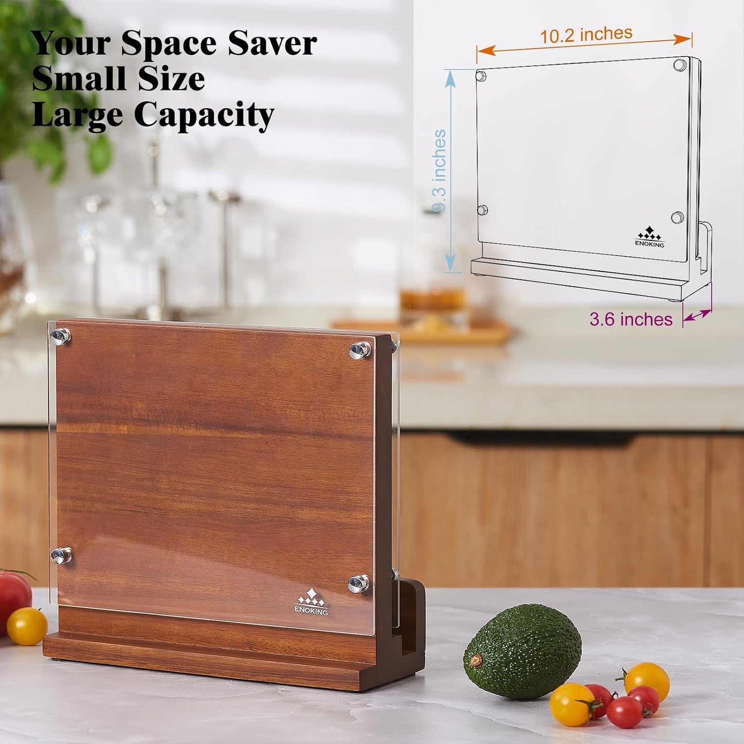 Magnetic Knife Block with Acrylic Shield, Double Side Kitchen Knife Holder without Knives- Acacia Wood Universal Knife Storage Organizer with Powerful Magnet for Kitchen Counter