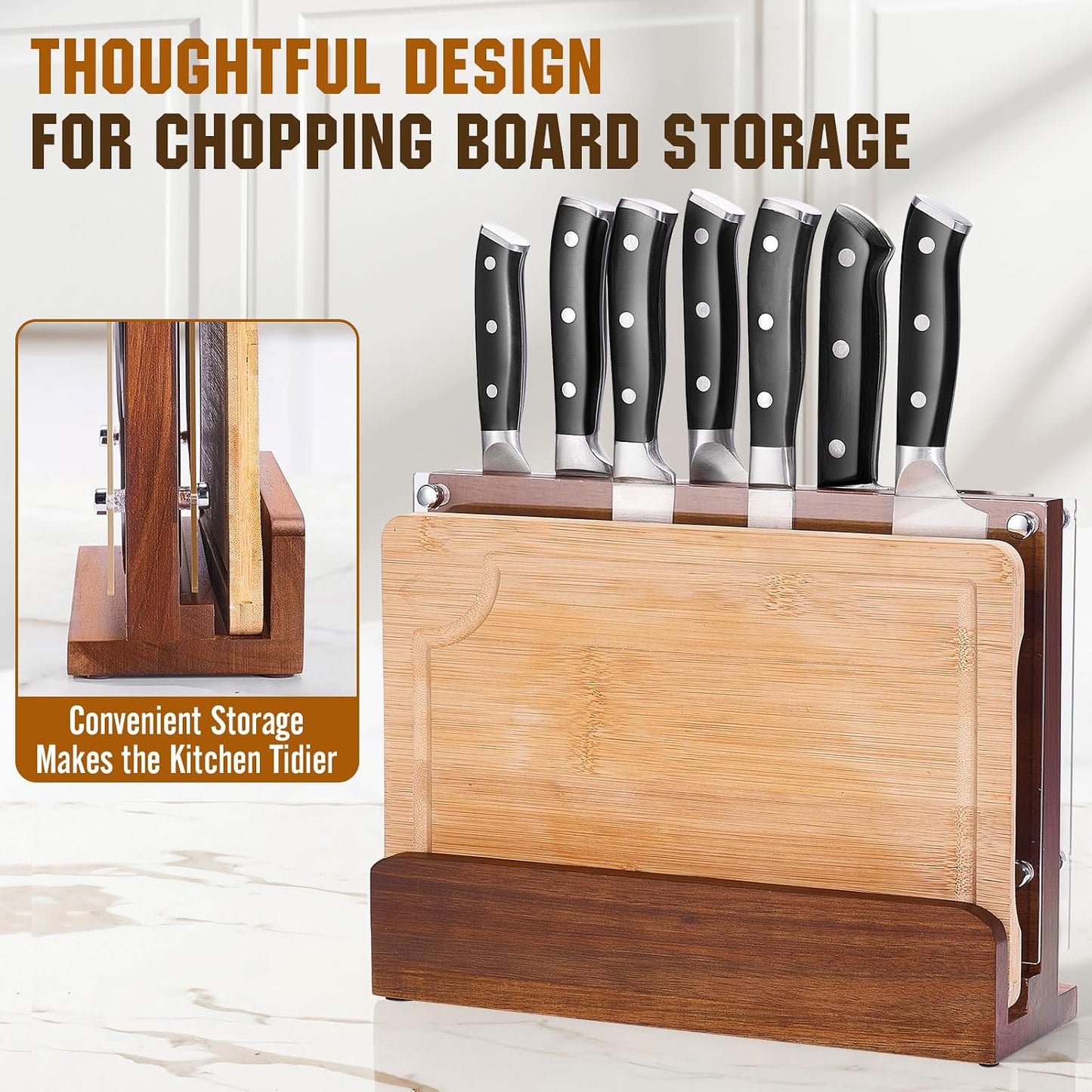 Magnetic Knife Block with Acrylic Shield, Double Side Kitchen Knife Holder without Knives- Acacia Wood Universal Knife Storage Organizer with Powerful Magnet for Kitchen Counter