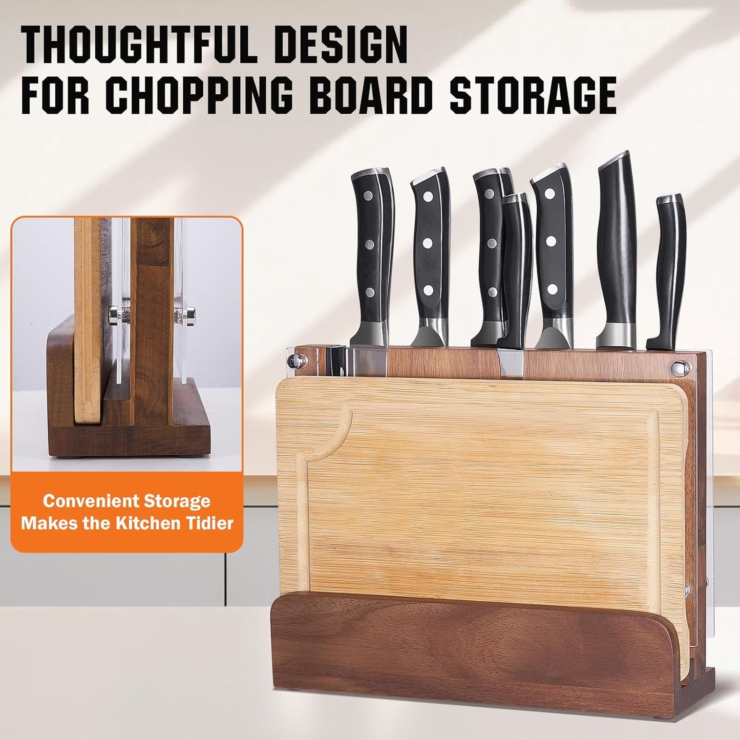 Magnetic Knife Block with Acrylic Shield, Double Side Kitchen Knife Holder without Knives- Acacia Wood Universal Knife Storage Organizer with Powerful Magnet for Kitchen Counter