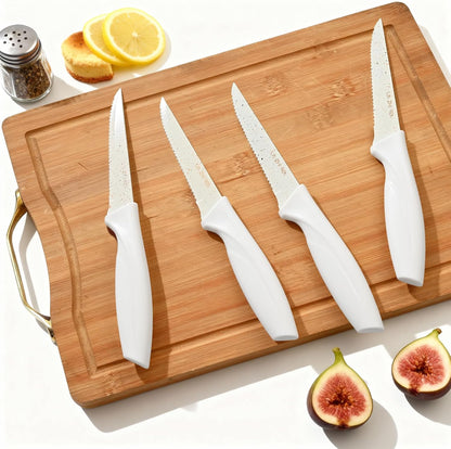 Steak Knives,Serrated Steak knife,High-Carbon Stainless Steel,Ergonomic Handles,For Restaurant Kitchen Tableware Camping,Dishwasher Safe (16 Pcs - White)