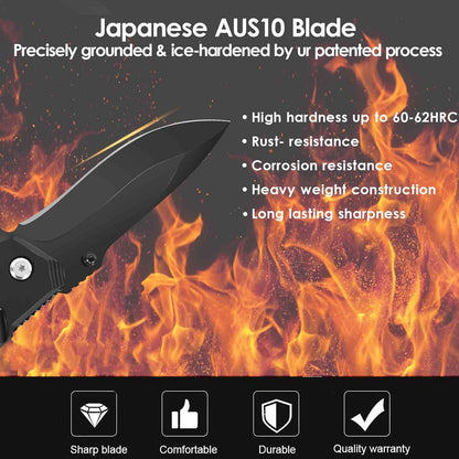 Pocket Knife, Folding Knives Blade 3.3in, Foldable Survival Small Knife with Clip, Liner Lock & Glass Breaker, Everyday Carry EDC Knives for Hunting Camping Hiking