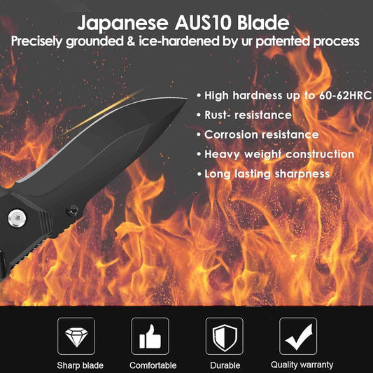 Pocket Knife, Folding Knives Blade 3.3in, Foldable Survival Small Knife with Clip, Liner Lock & Glass Breaker, Everyday Carry EDC Knives for Hunting Camping Hiking