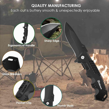Pocket Knife, Folding Knives Blade 3.3in, Foldable Survival Small Knife with Clip, Liner Lock & Glass Breaker, Everyday Carry EDC Knives for Hunting Camping Hiking