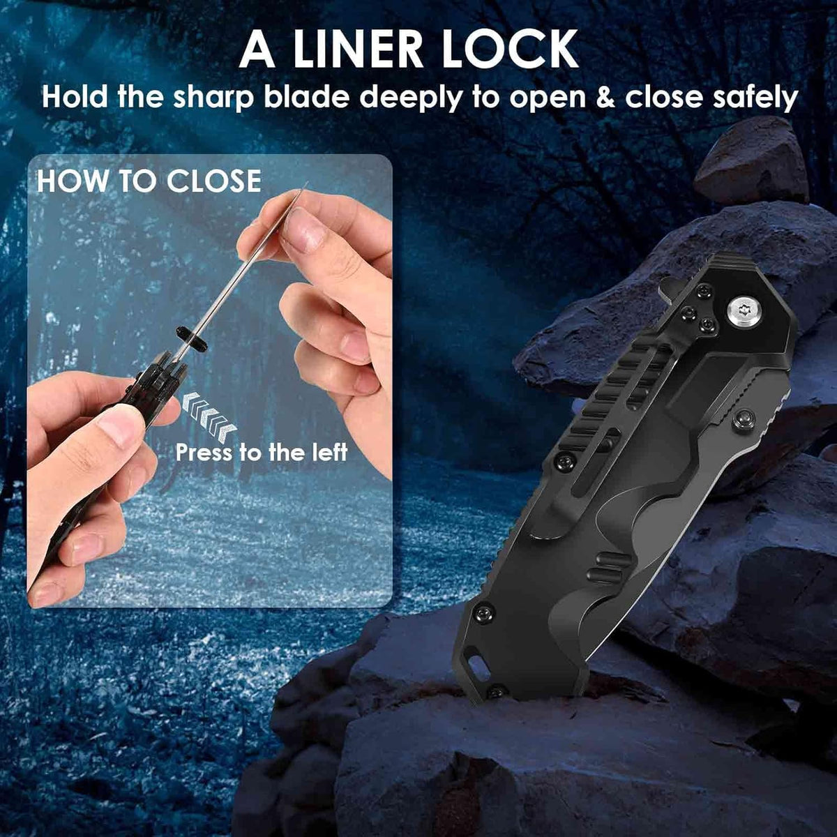 Pocket Knife, Folding Knives Blade 3.3in, Foldable Survival Small Knife with Clip, Liner Lock & Glass Breaker, Everyday Carry EDC Knives for Hunting Camping Hiking
