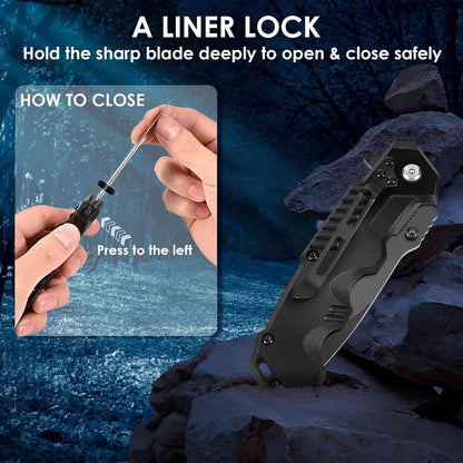 Pocket Knife, Folding Knives Blade 3.3in, Foldable Survival Small Knife with Clip, Liner Lock & Glass Breaker, Everyday Carry EDC Knives for Hunting Camping Hiking