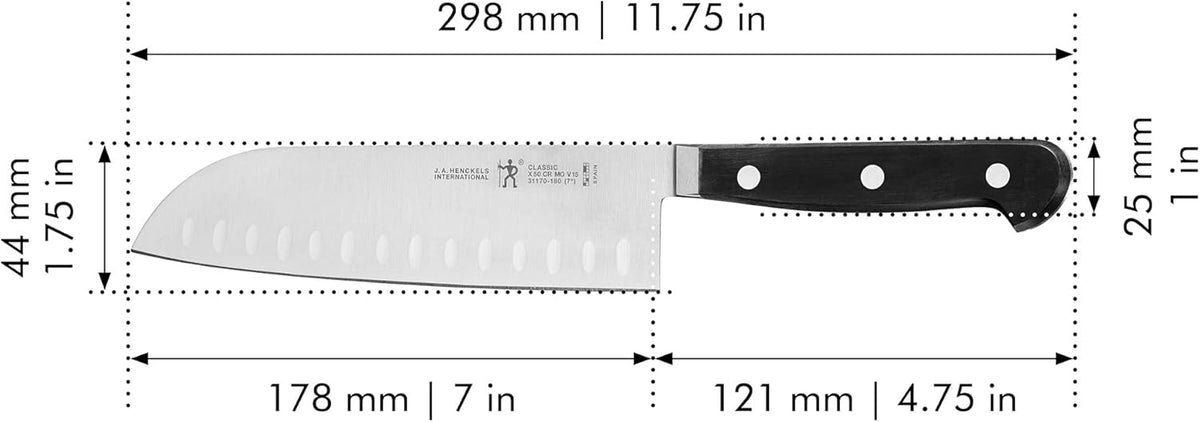 Classic Razor-Sharp Hollow Edge Santoku Knife 7 inch, German Engineered Informed by 100+ Years of Mastery