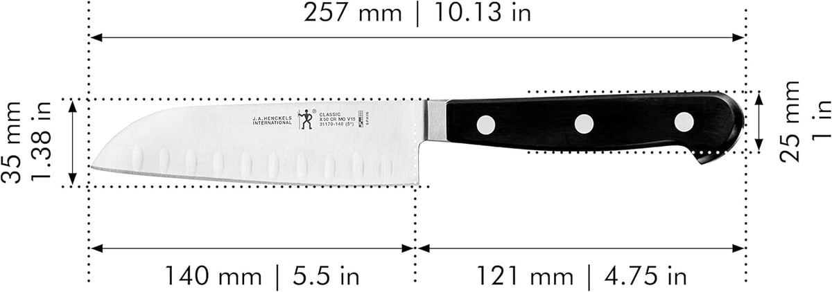 Classic Razor-Sharp Hollow Edge Santoku Knife 7 inch, German Engineered Informed by 100+ Years of Mastery