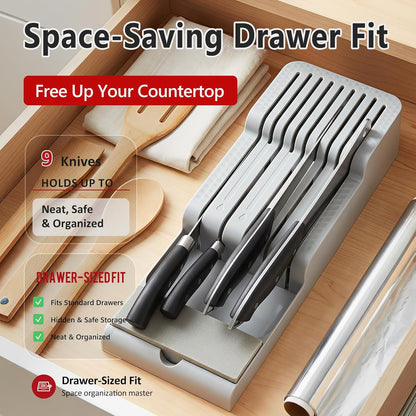 Knife Drawer Organizer with Integrated Sharpening Stone – Drawer Knife Organizer for Efficient Kitchen Organization, Knife Organizer Drawer Insert Securely Stores Up to 14 Knives