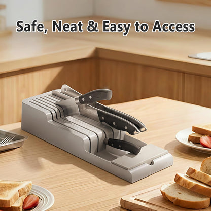 Knife Drawer Organizer with Integrated Sharpening Stone – Drawer Knife Organizer for Efficient Kitchen Organization, Knife Organizer Drawer Insert Securely Stores Up to 14 Knives