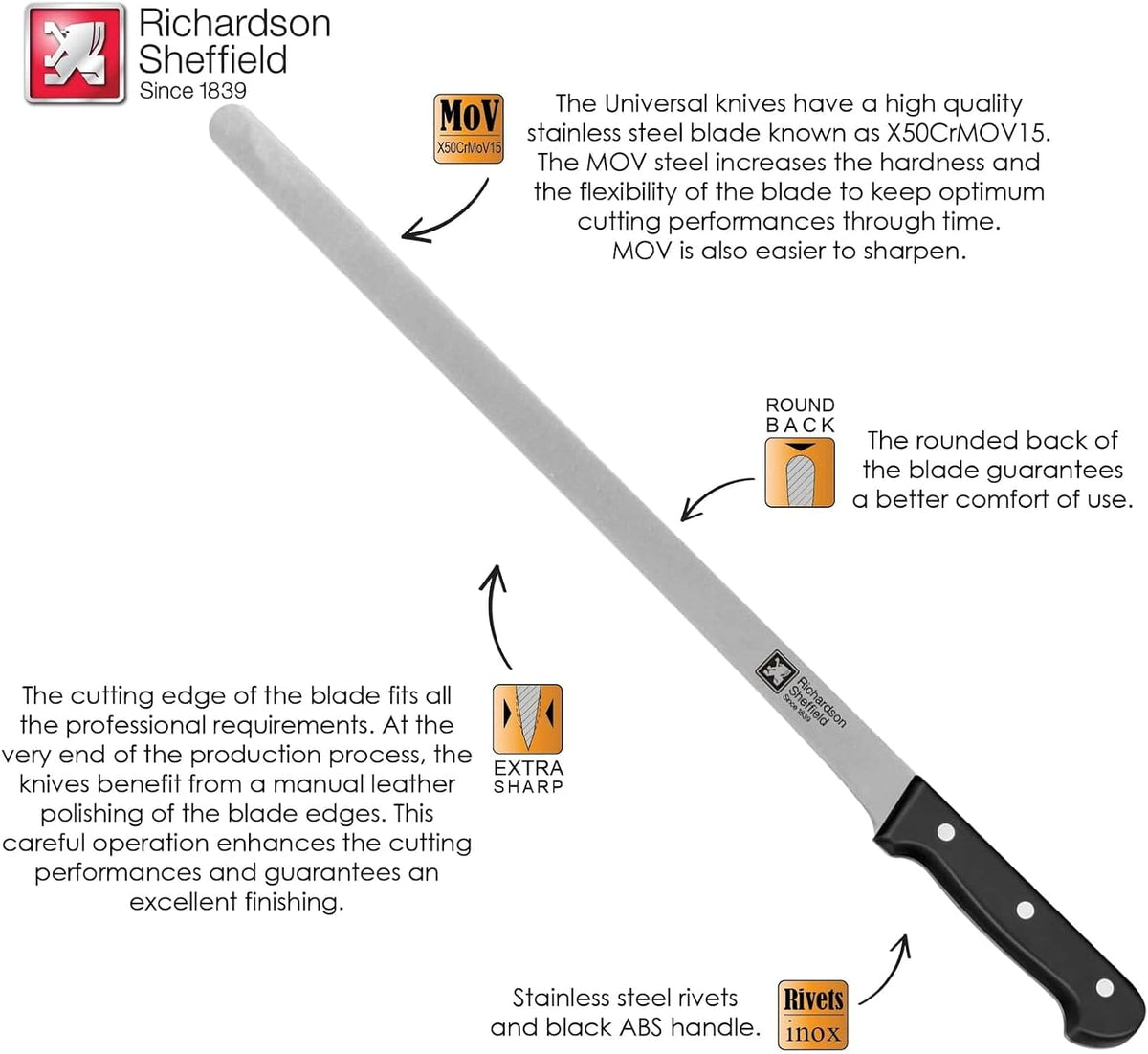 Universal NSF Approved Professional Butcher Knife with Notches, 10-Inch