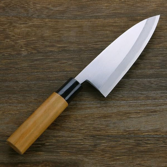 Deba Hocho (Kitchen Knife) 135mm(abt 5.3 Inch) for Right Hander, Blade Edge : Aogami Steel No. 2, Cherry Tree Wood Handle in Japan Style