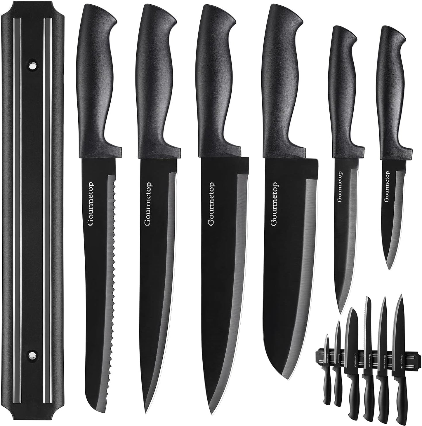 3PCS Kitchen Knife Set with Cover, Sharp Black Knives for Cooking | 8" Chef, 5" Utility, 3.5" Paring Knives, Food-Grade Nonstick Coating, Damascus Pattern, for Chopping, Slicing and Peeling
