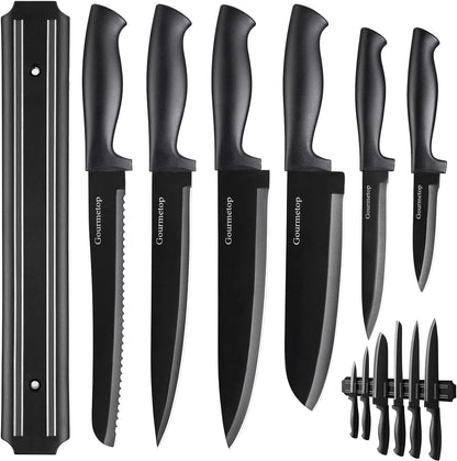3PCS Kitchen Knife Set with Cover, Sharp Black Knives for Cooking | 8" Chef, 5" Utility, 3.5" Paring Knives, Food-Grade Nonstick Coating, Damascus Pattern, for Chopping, Slicing and Peeling