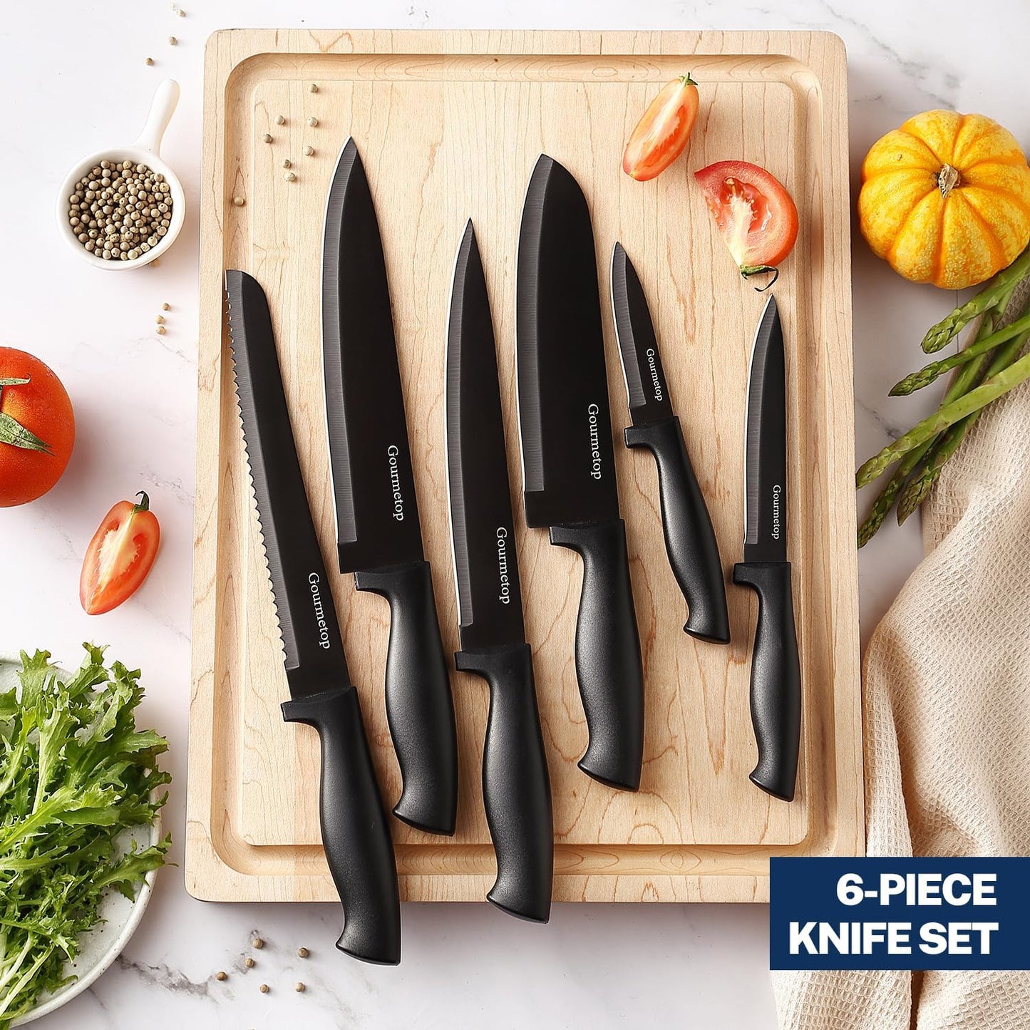 3PCS Kitchen Knife Set with Cover, Sharp Black Knives for Cooking | 8" Chef, 5" Utility, 3.5" Paring Knives, Food-Grade Nonstick Coating, Damascus Pattern, for Chopping, Slicing and Peeling