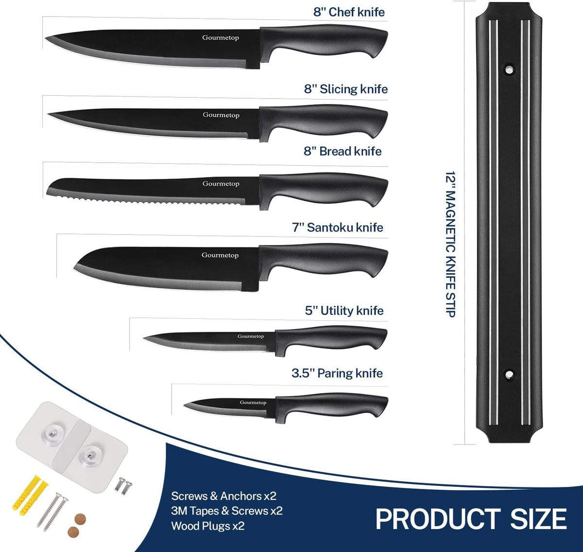 3PCS Kitchen Knife Set with Cover, Sharp Black Knives for Cooking | 8" Chef, 5" Utility, 3.5" Paring Knives, Food-Grade Nonstick Coating, Damascus Pattern, for Chopping, Slicing and Peeling