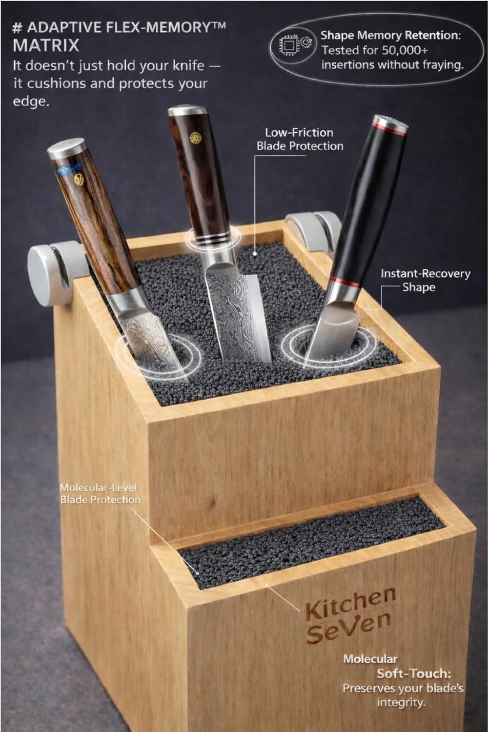Bamboo Universal Knife Block - Knife Holder with 2 Built-In Knife Sharpeners - 2-Tiered Modern Knife Storage Up to 16 Large and Small Knives Easy Clean Wooden Knife Organizer