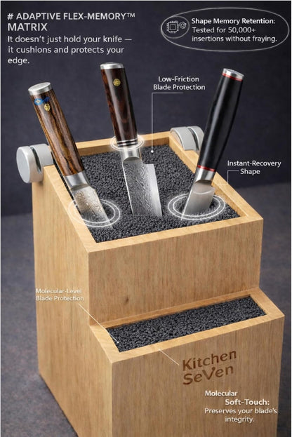 Bamboo Universal Knife Block - Knife Holder with 2 Built-In Knife Sharpeners - 2-Tiered Modern Knife Storage Up to 16 Large and Small Knives Easy Clean Wooden Knife Organizer