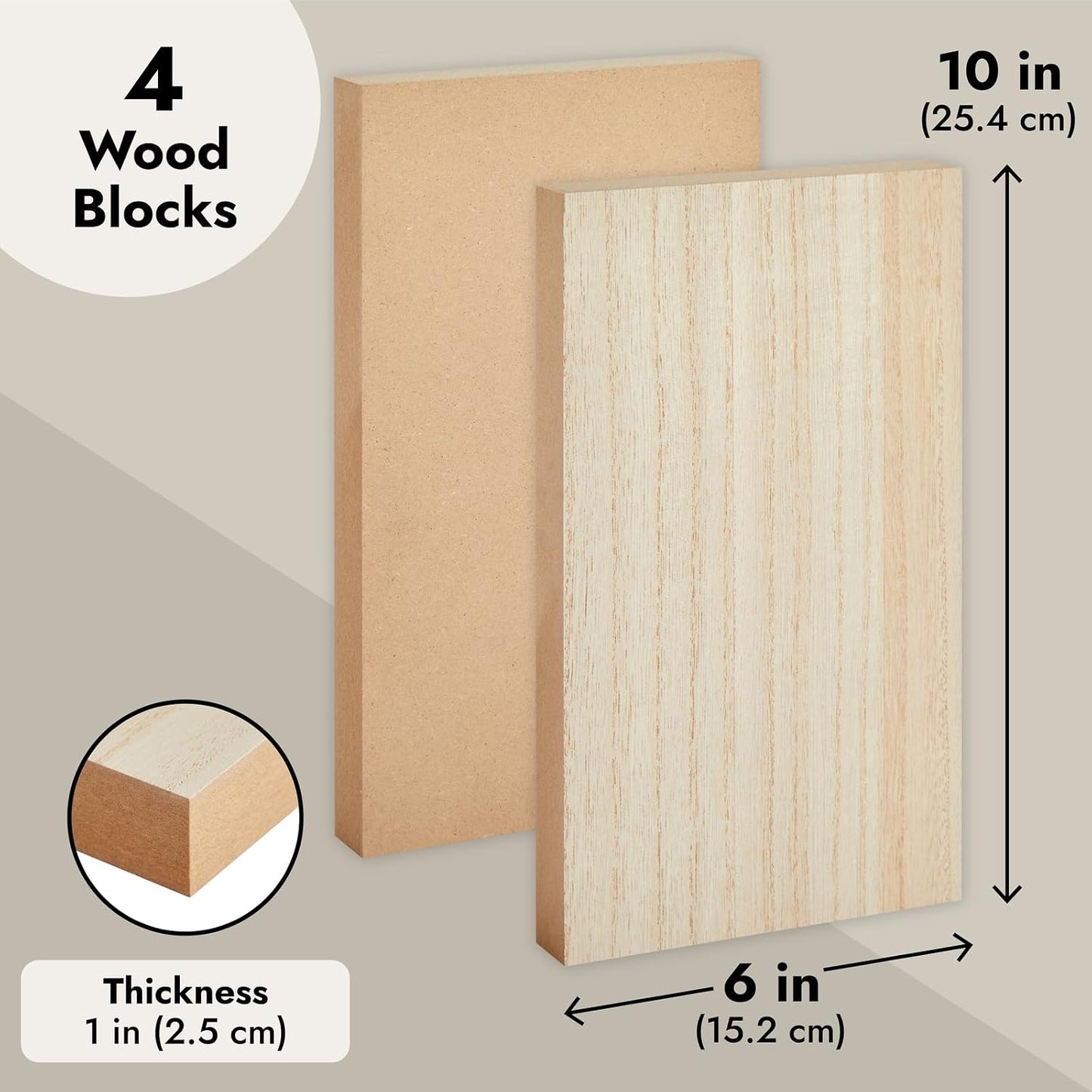 Wood Blocks - Wood Boards for Crafts & MDF Board Projects - Carving Blocks & Smooth Painting Surface - 3 x 10 in, 1 in Thick, 4-Pack