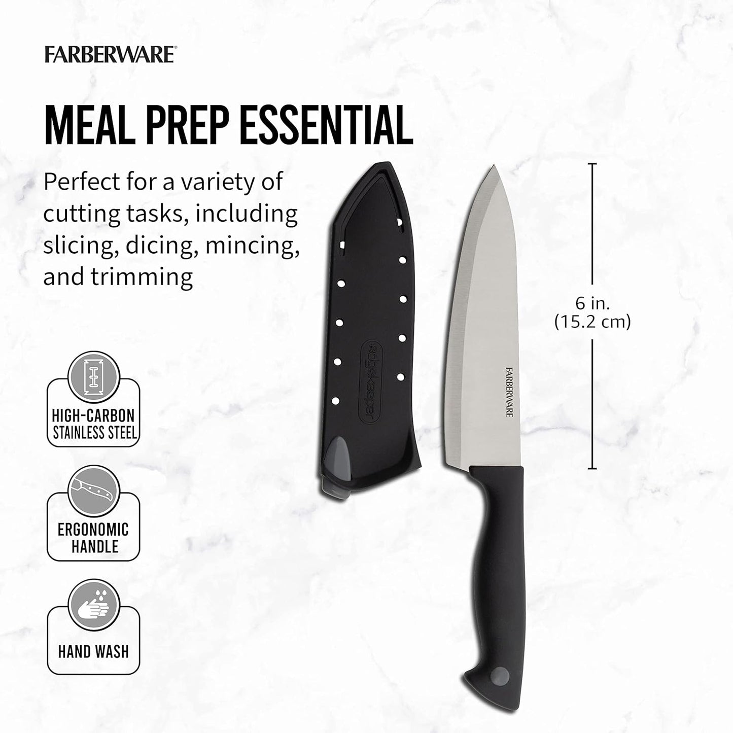EdgeKeeper 6 Inch Chef Knife with Self-Sharpening Blade Cover, High-Carbon Stainless Steel Kitchen Knife for Slicing, Dicing, and Mincing