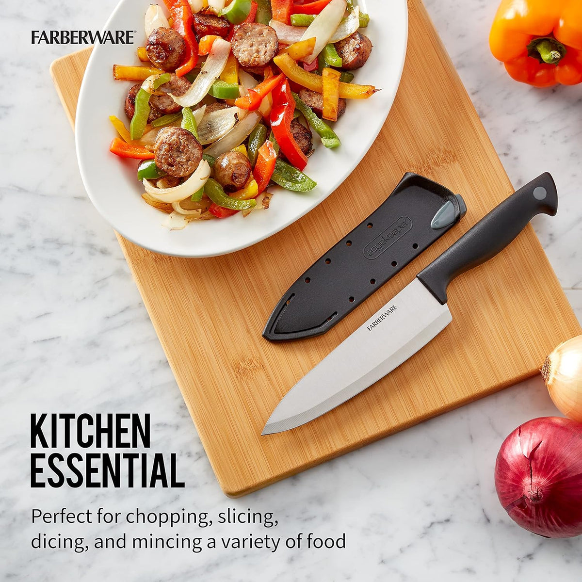 EdgeKeeper 6 Inch Chef Knife with Self-Sharpening Blade Cover, High-Carbon Stainless Steel Kitchen Knife for Slicing, Dicing, and Mincing