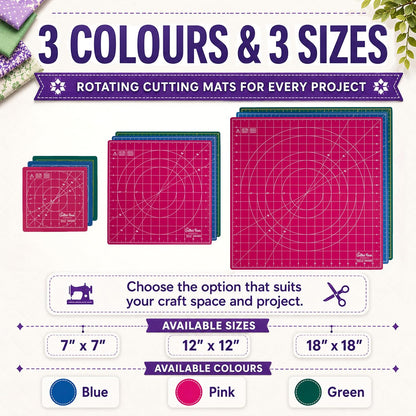 The Quilted Bear Rotating Cutting Mat 12" x 12" - Locking & Rotating Self Healing Cutting Board for Sewing, Fabric & Quilting - 360 Degree Sewing Supplies Mat for Craft Table (Pink)