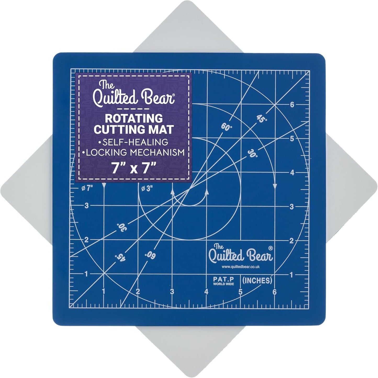 The Quilted Bear Rotating Cutting Mat 12" x 12" - Locking & Rotating Self Healing Cutting Board for Sewing, Fabric & Quilting - 360 Degree Sewing Supplies Mat for Craft Table (Pink)