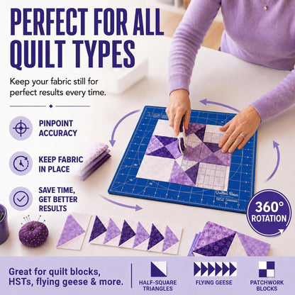 The Quilted Bear Rotating Cutting Mat 12" x 12" - Locking & Rotating Self Healing Cutting Board for Sewing, Fabric & Quilting - 360 Degree Sewing Supplies Mat for Craft Table (Pink)
