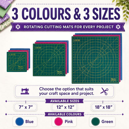 The Quilted Bear Rotating Cutting Mat 12" x 12" - Locking & Rotating Self Healing Cutting Board for Sewing, Fabric & Quilting - 360 Degree Sewing Supplies Mat for Craft Table (Pink)