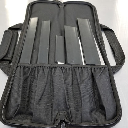 5 Pocket Knife Roll Bag Bi-Fold (Black) with 5pc. (Black) Knife Edge Guards, Durable Nylon/Polyester Blend, Perfect for the Busy Chef