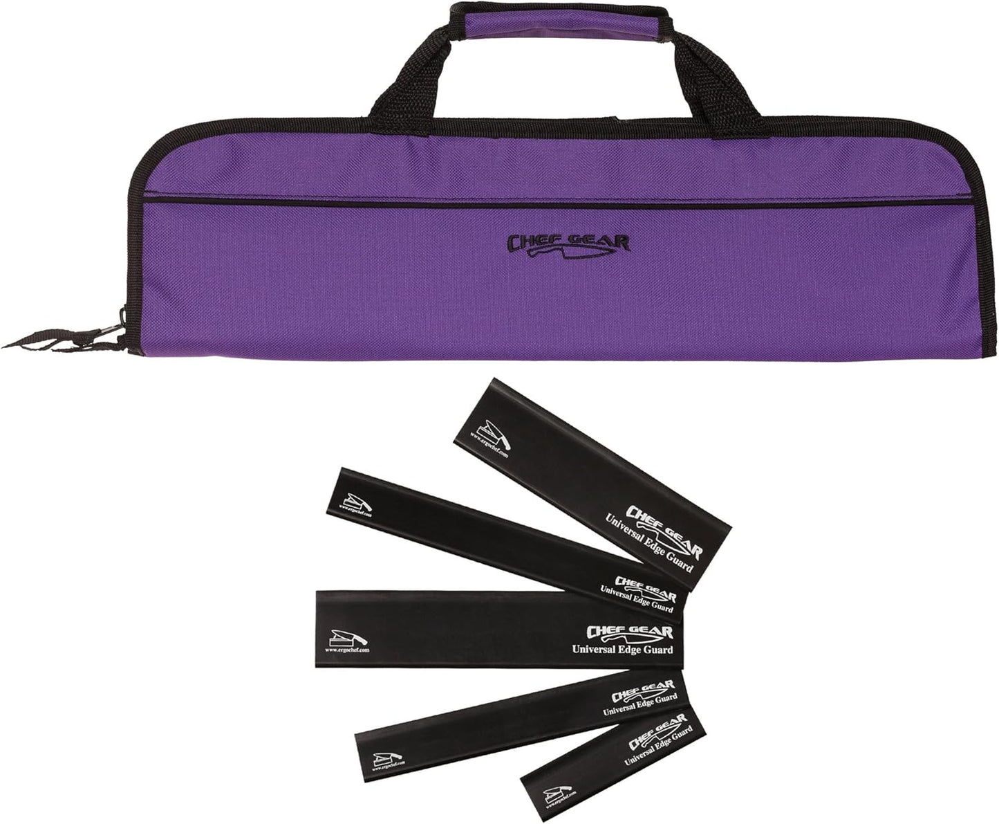 5 Pocket Knife Roll Bag Bi-Fold (Black) with 5pc. (Black) Knife Edge Guards, Durable Nylon/Polyester Blend, Perfect for the Busy Chef