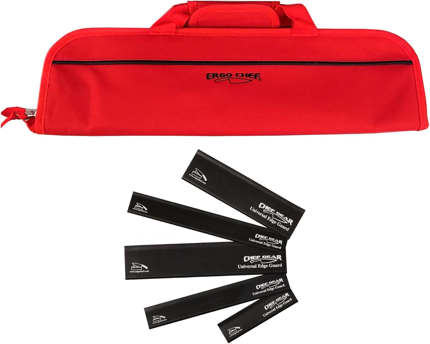 5 Pocket Knife Roll Bag Bi-Fold (Black) with 5pc. (Black) Knife Edge Guards, Durable Nylon/Polyester Blend, Perfect for the Busy Chef