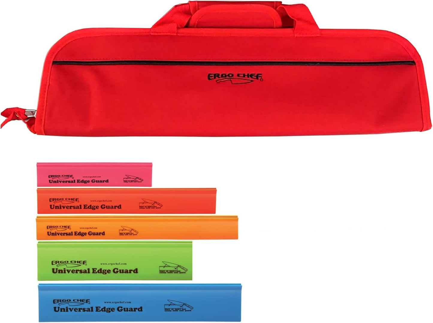 5 Pocket Knife Roll Bag Bi-Fold (Black) with 5pc. (Black) Knife Edge Guards, Durable Nylon/Polyester Blend, Perfect for the Busy Chef