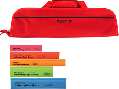 5 Pocket Knife Roll Bag Bi-Fold (Black) with 5pc. (Black) Knife Edge Guards, Durable Nylon/Polyester Blend, Perfect for the Busy Chef